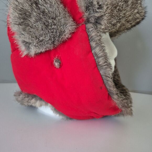 Mab Bomber Red Rabbit Fur Trim Ear Flap Warm Winter Trapper Hat Unisex XL - Picture 9 of 12